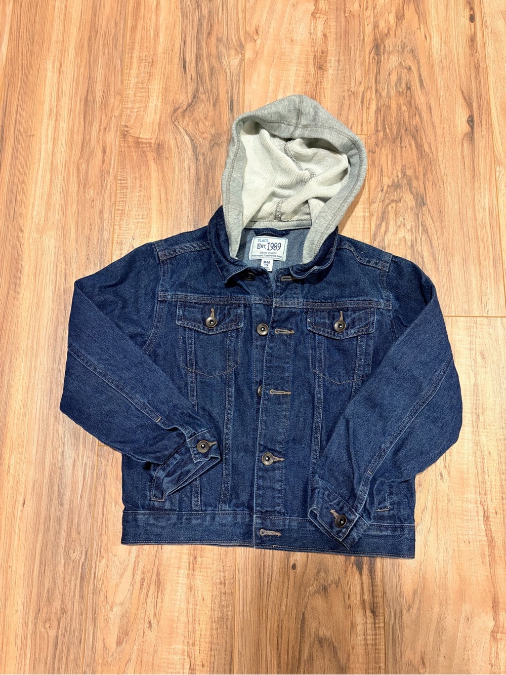 Children’s Place Kids Navy Denim Jacket with Gray Hood